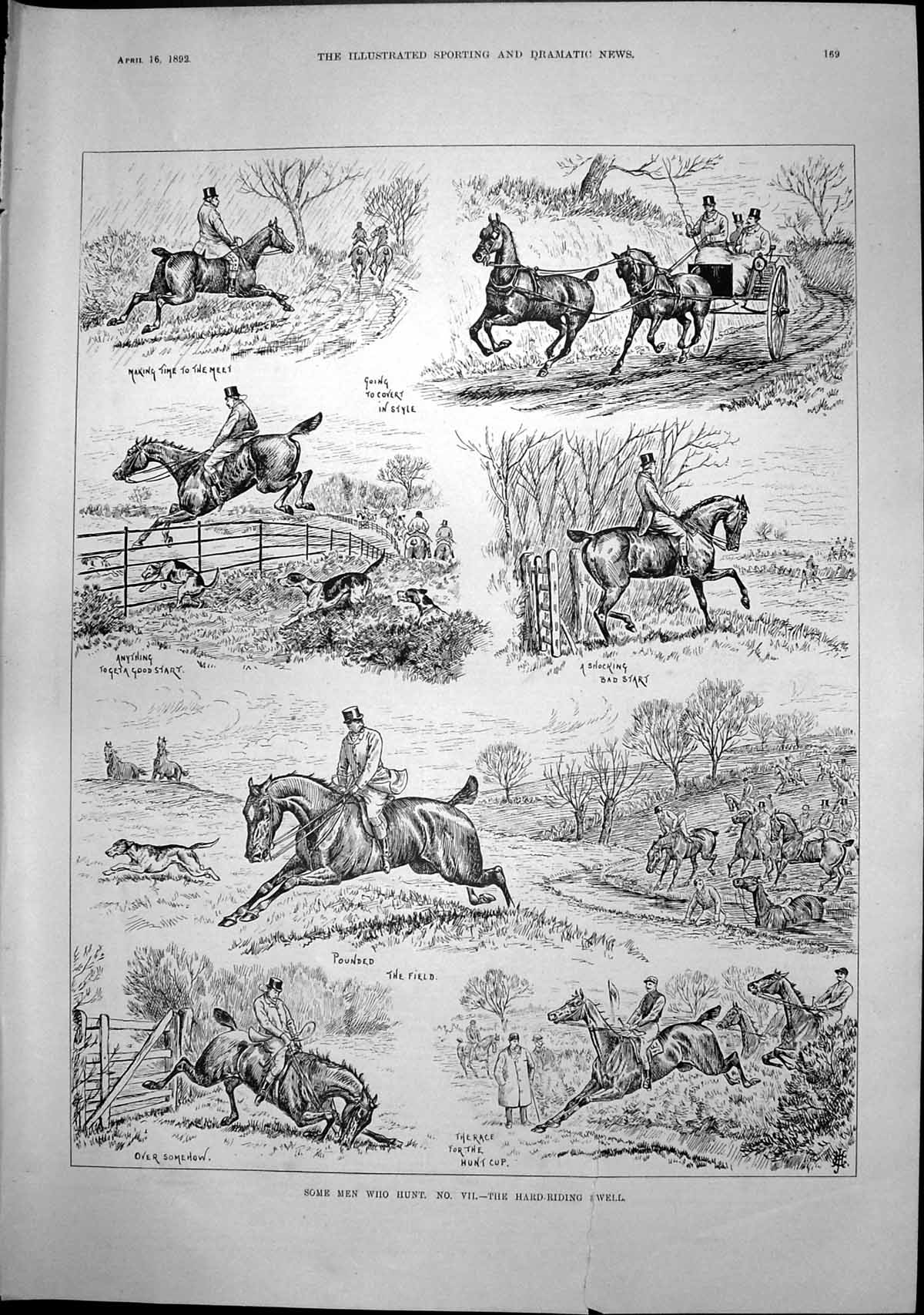 Antique Old Print Some Men Who Hunt Hard Riding Well Meet Race Hunt Cup 1892