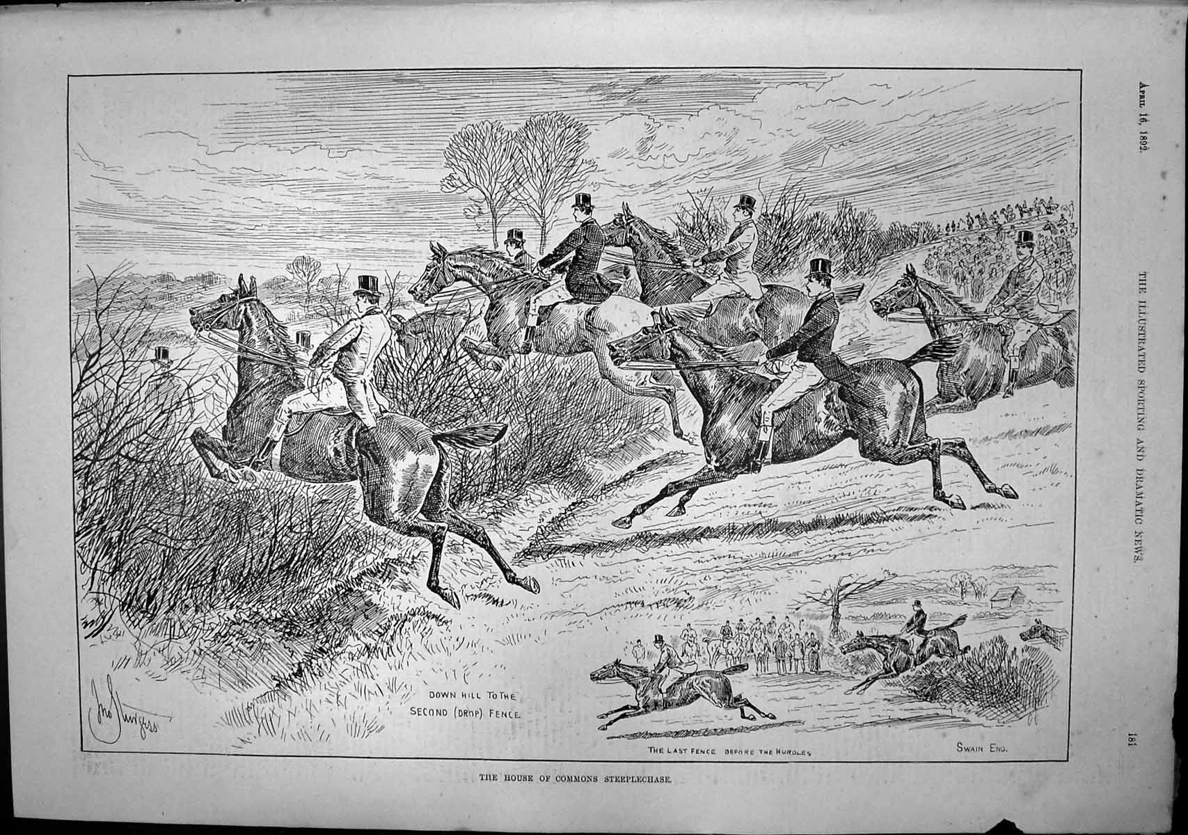 Antique Print House Commons Steeplechase J Sturgess Last Fence Hurdles 1892