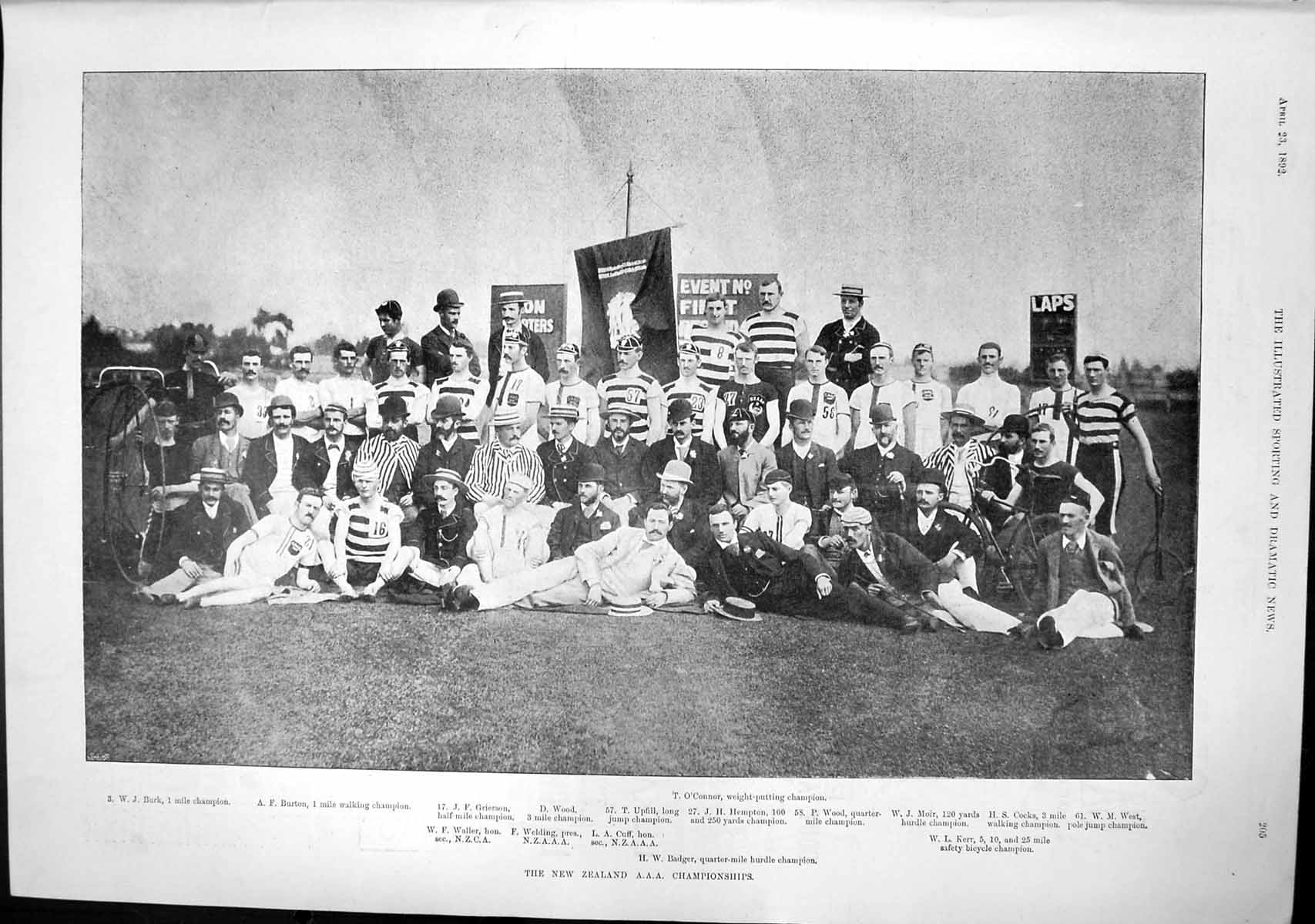 Old Print New Zealand A A A Championships T O'Connor W Burk A Burton 1892 19th