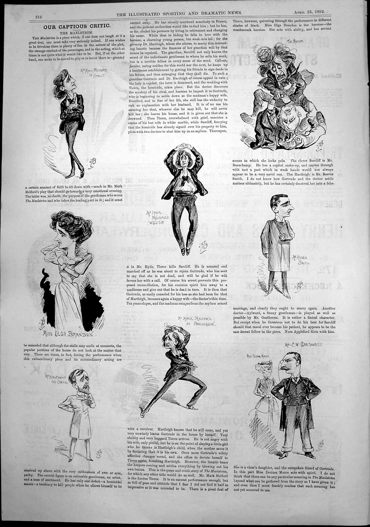 Old Print Captious Critic Maelstrom Murder Mr Reeves Smith Harlequin 1892 19th