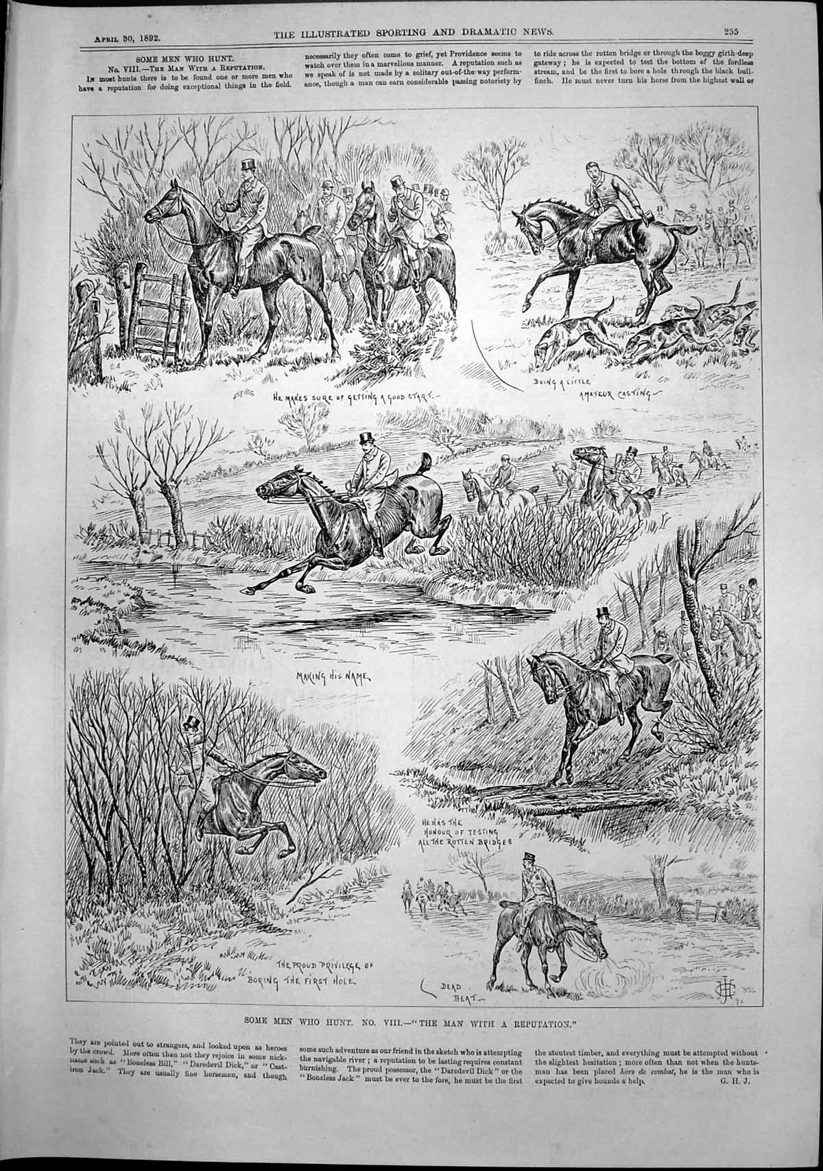 Old Some Men Who Hunt Man With Reputation Testing Rotten Bridge 1892 Victorian