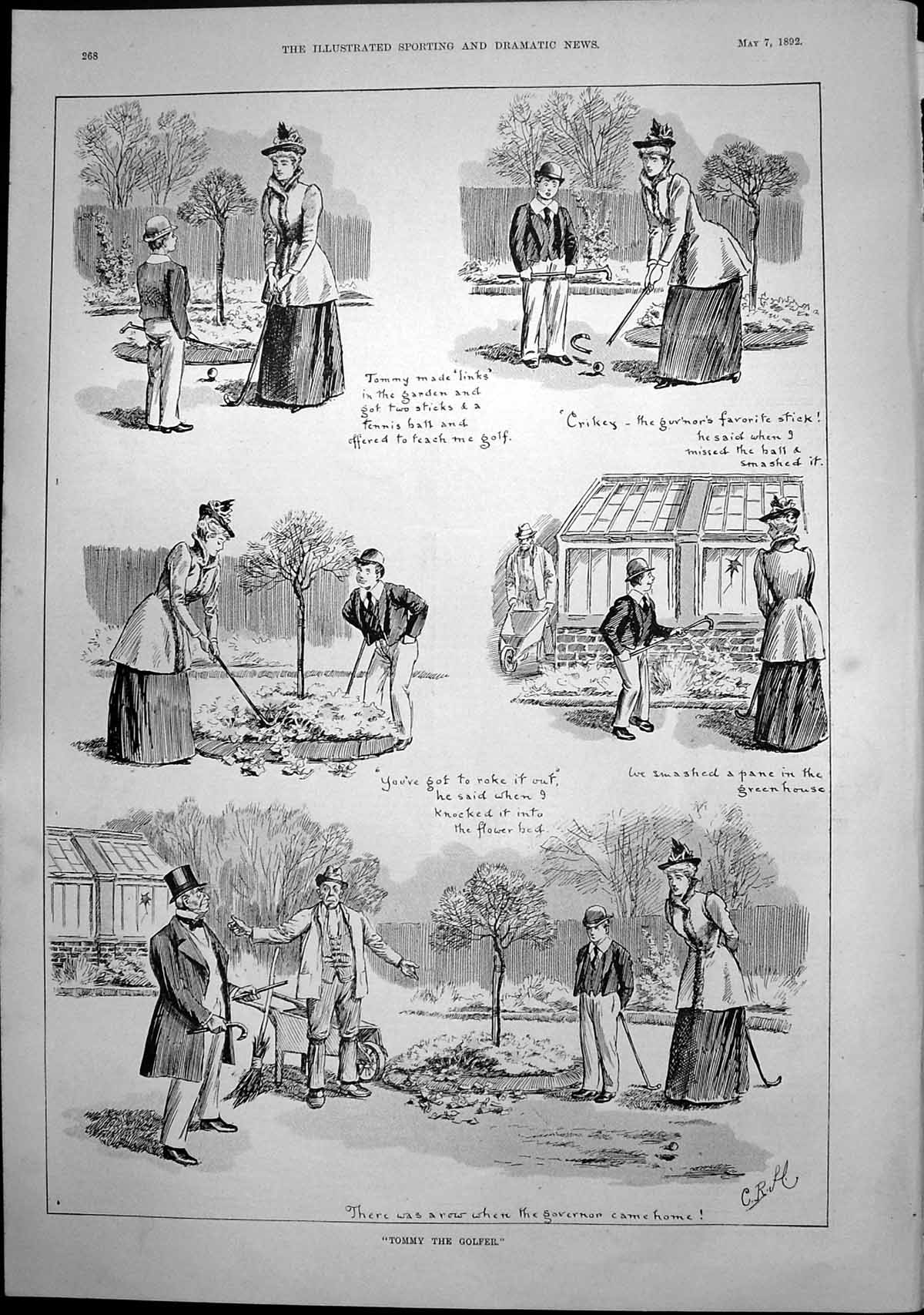 Old Tommy Golfer Two Sticks Tennis Ball Smashed Pane Greenhouse 1892 Victorian