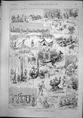 Antique Old Print Winter Sport Bush Australia Potting Bear Jumping Shot 1892