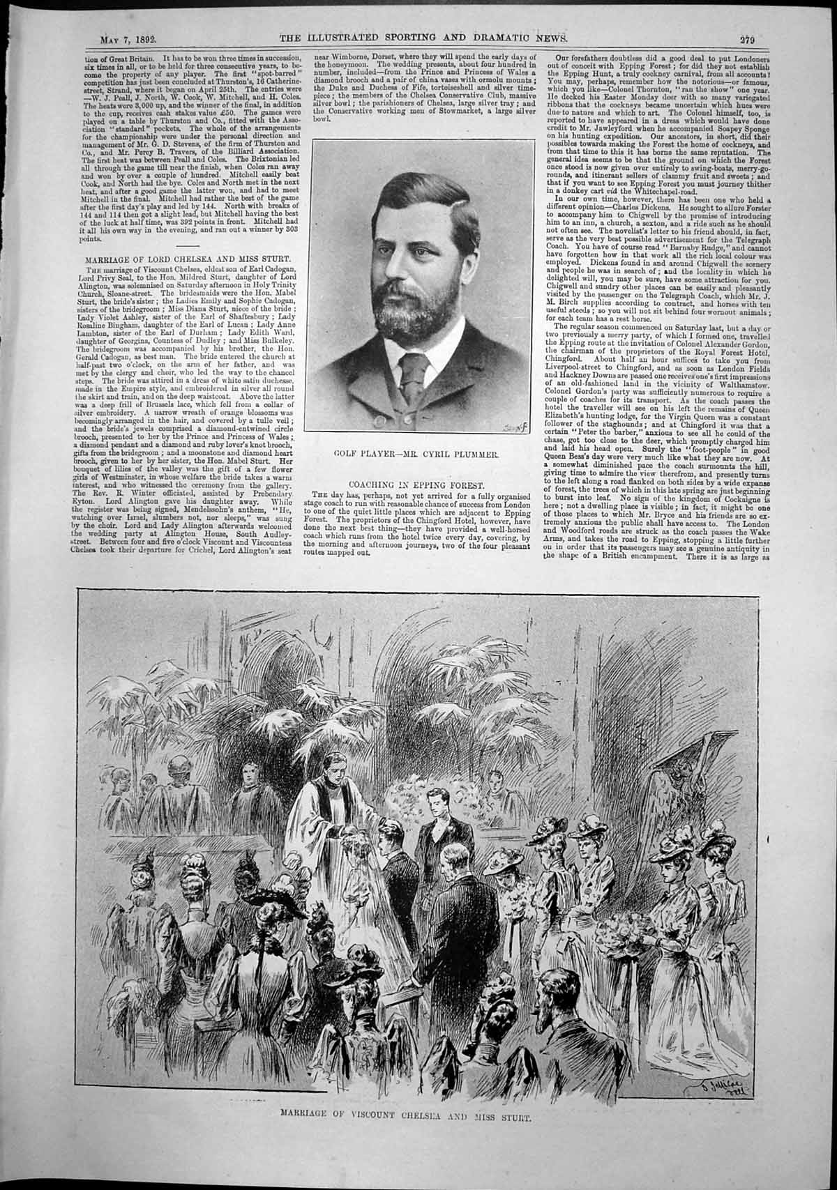 Old Golf Player Cyril Plummer Marriage Viscount Chelsea Miss Sturt 18 19th