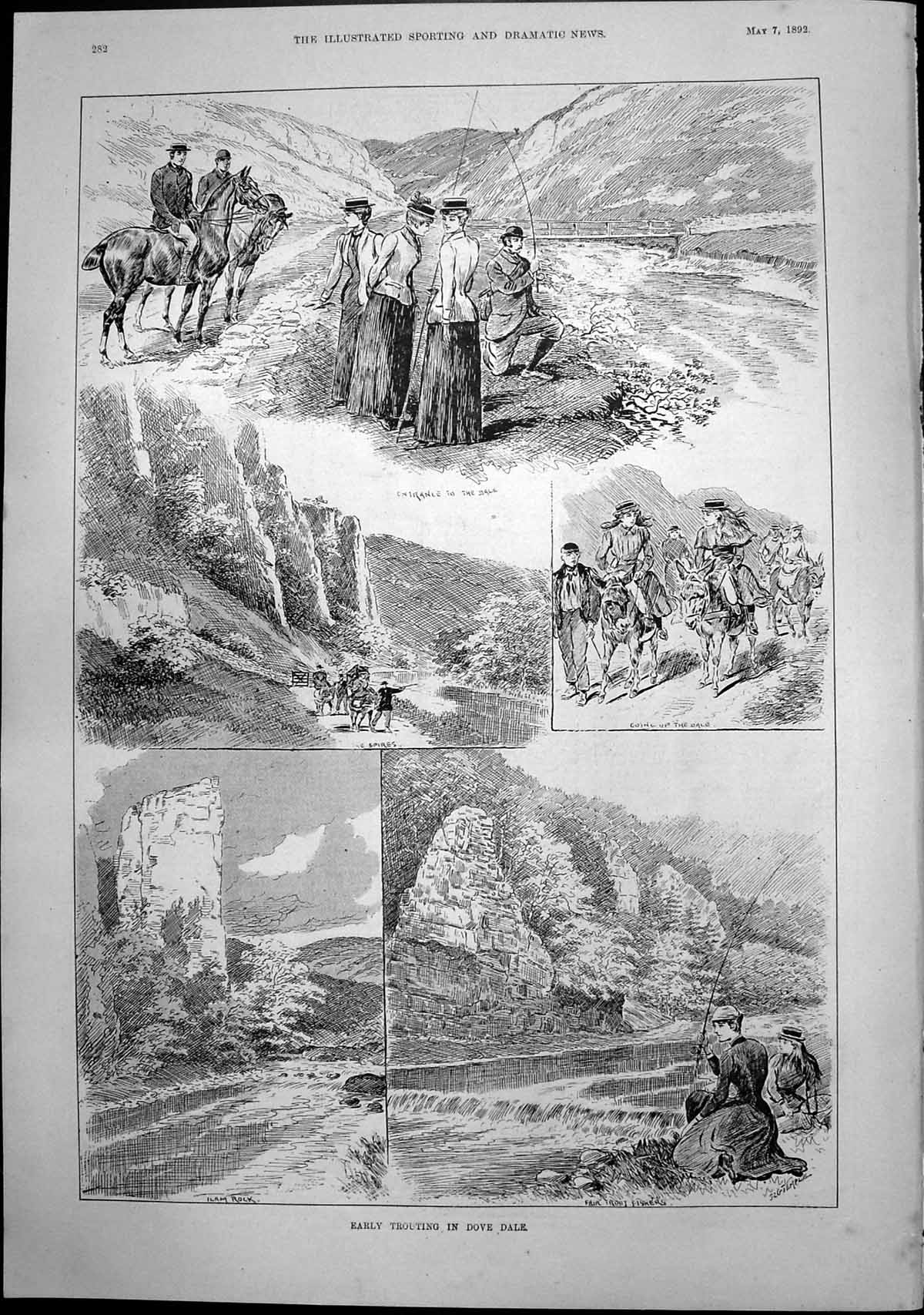 Antique Print Early Trouting Dove Dale Spires Entrance Dale Ilam Rock 1892 19th