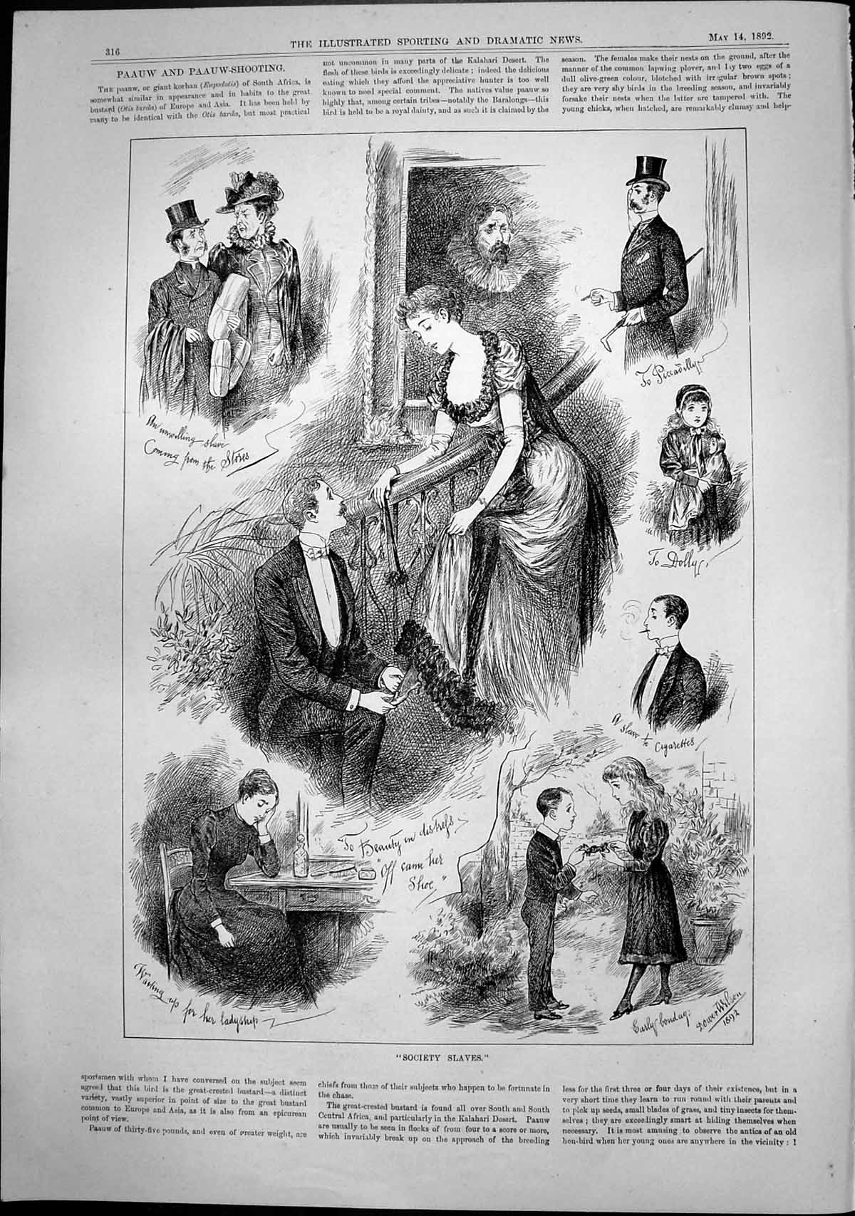 Old Print Society Slaves Piccadilly Dolly Cigarettes Beauty Distress 1892 19th