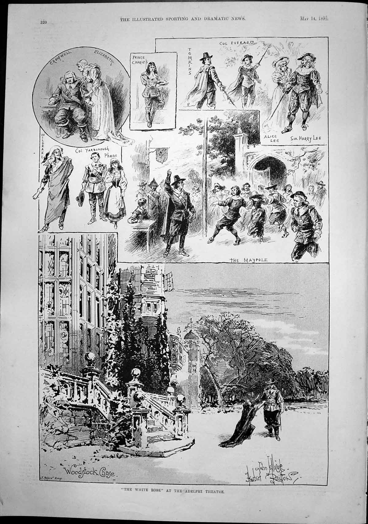 Antique Old Print White Rose Adelphi Theatre Late Mr Charles E Flower 1892 19th