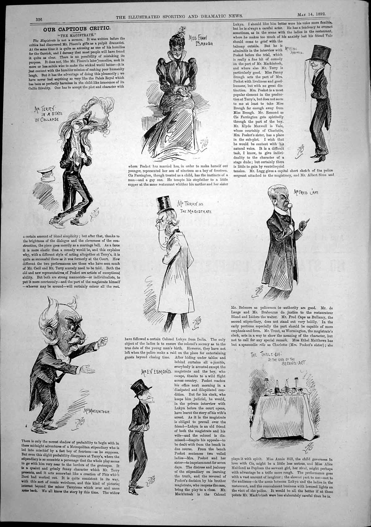 Antique Old Print Captious Critic Magistrate Miss Fanny Brough Fred Cape 1892