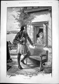 Antique Old Print William And Susan Paul Hardy Man Flowers Woman Window 1892