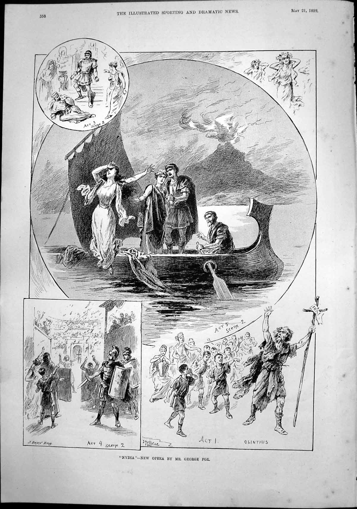 Antique Old Print Nydia New Opera George Fox Earl Percy Lord Warkworth 1892