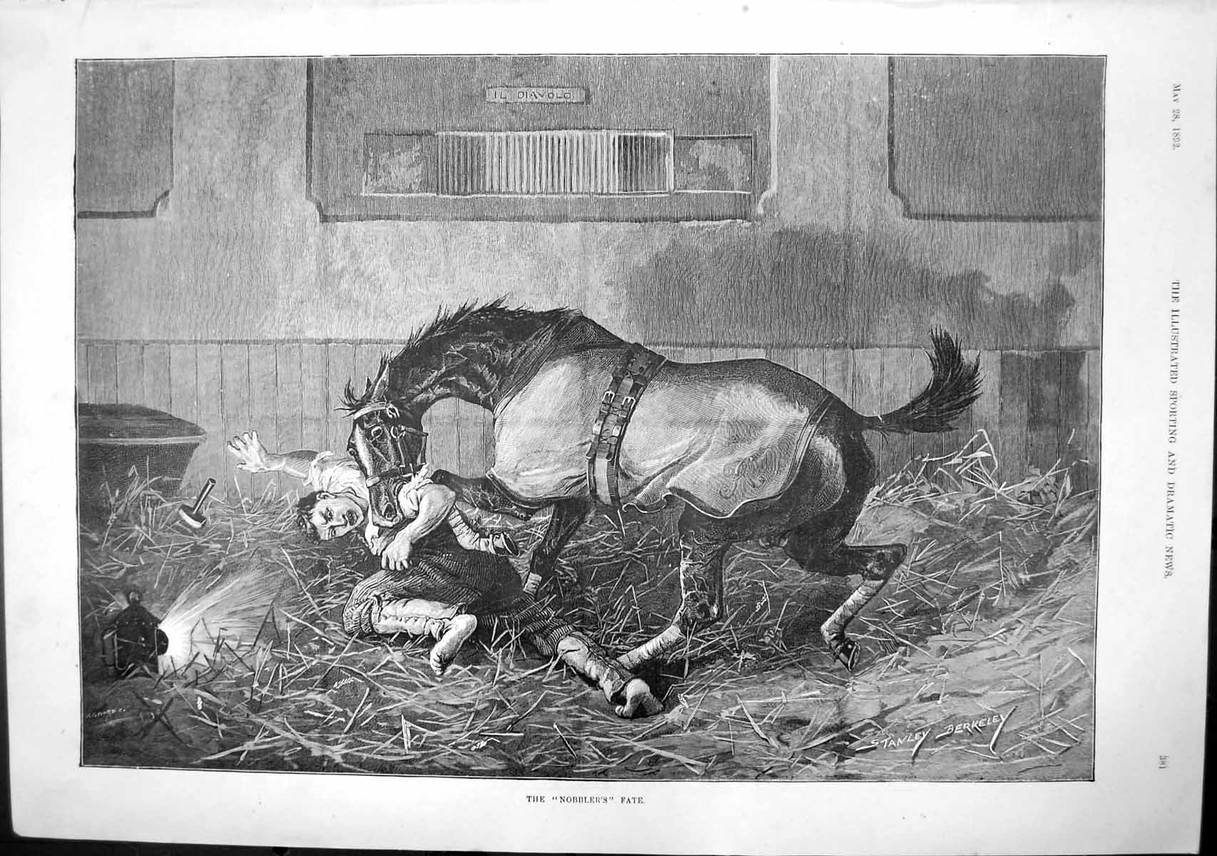 Antique Print Nobblers Fate Stanley Berkeley Knocked Over Bitten Horse 1892
