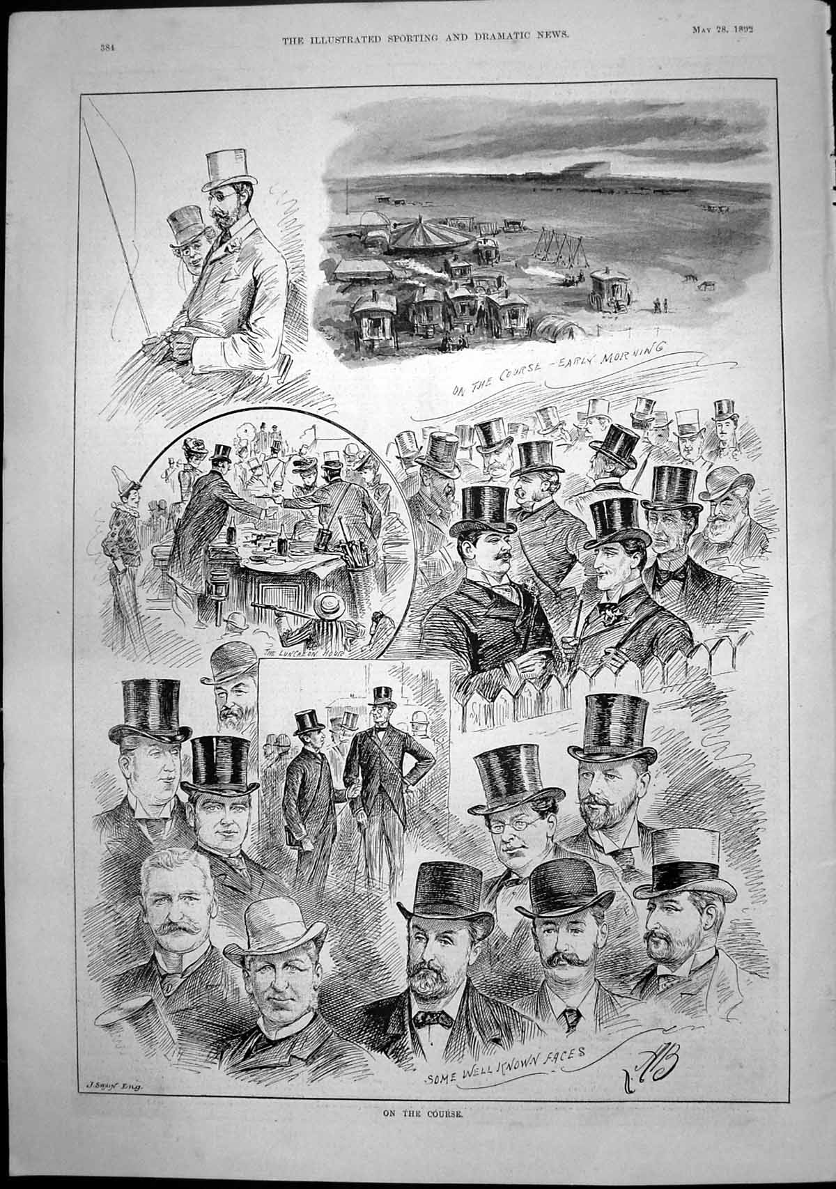 Antique Old Print On Course J Swain Some Well Known Faces Luncheon Hour 1892