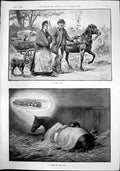 Antique Print On Road Couple Horse Dog Belongings Dream Past Racehorse 1892