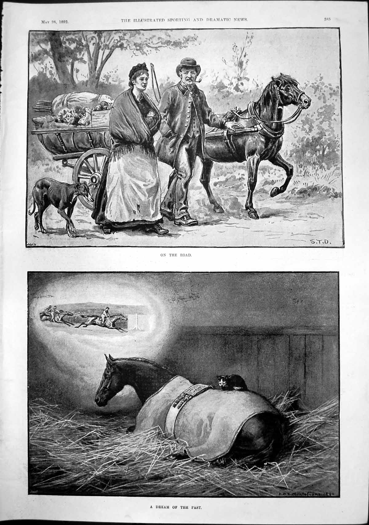 Antique Print On Road Couple Horse Dog Belongings Dream Past Racehorse 1892