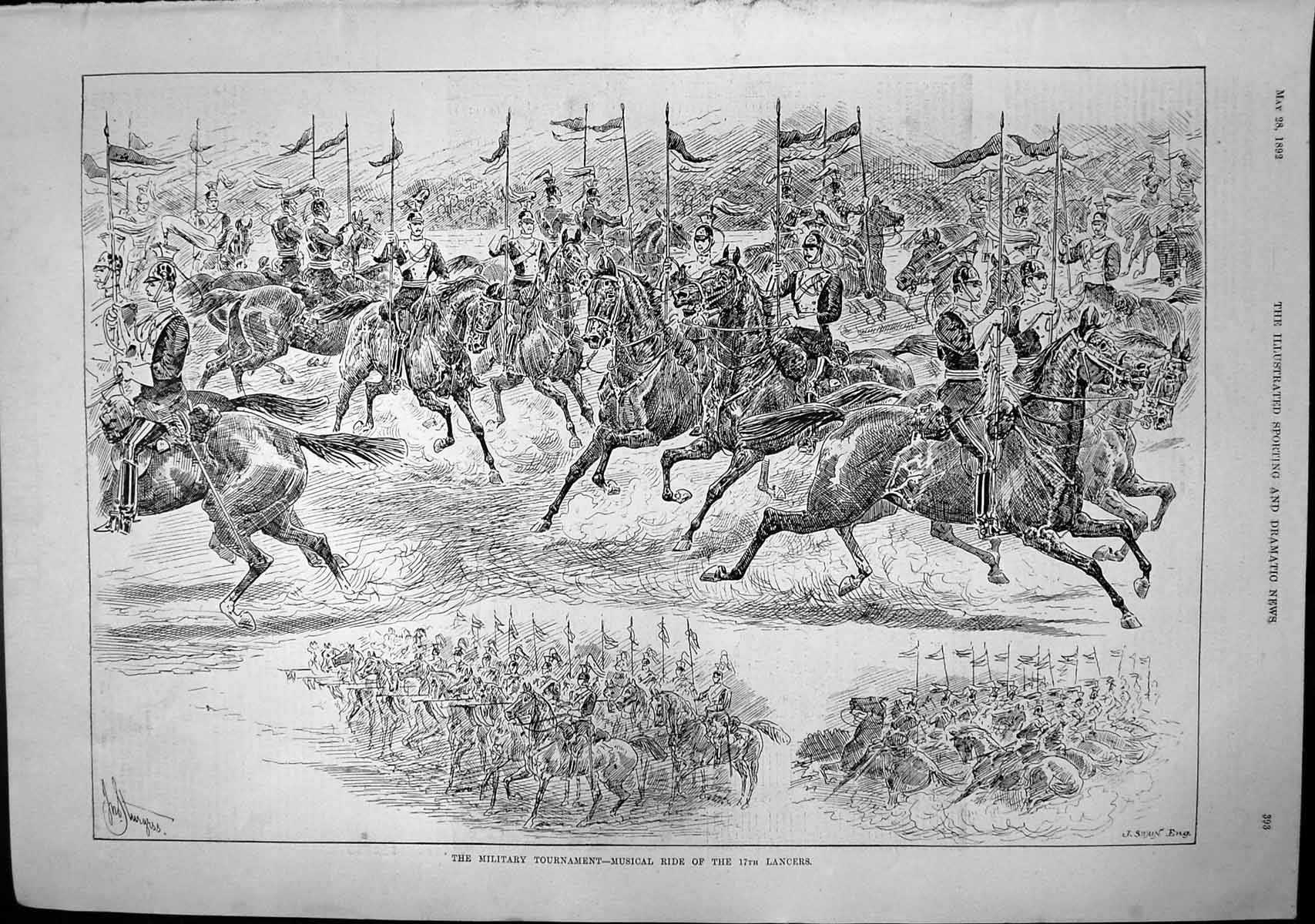 Antique Print Military Tournament Musical Ride 17Th Lancers J Sturgess 1892
