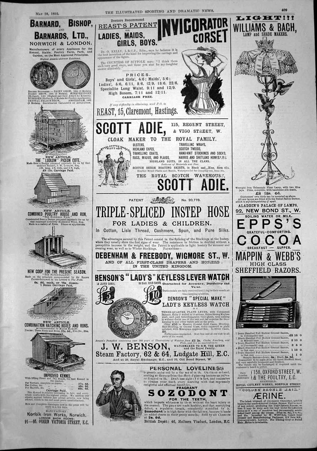 Old Print Reasts Invicorator Corset Williams Bach Lamp Shade Makers 1892 19th