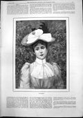 Old Antique Print Sunshine Lady Hat Bow Alexandra Park Trotting Club 1892 19th