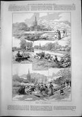 Old Antique Print Boating Stratford On Avon Church Luddington Falls 1892 19th