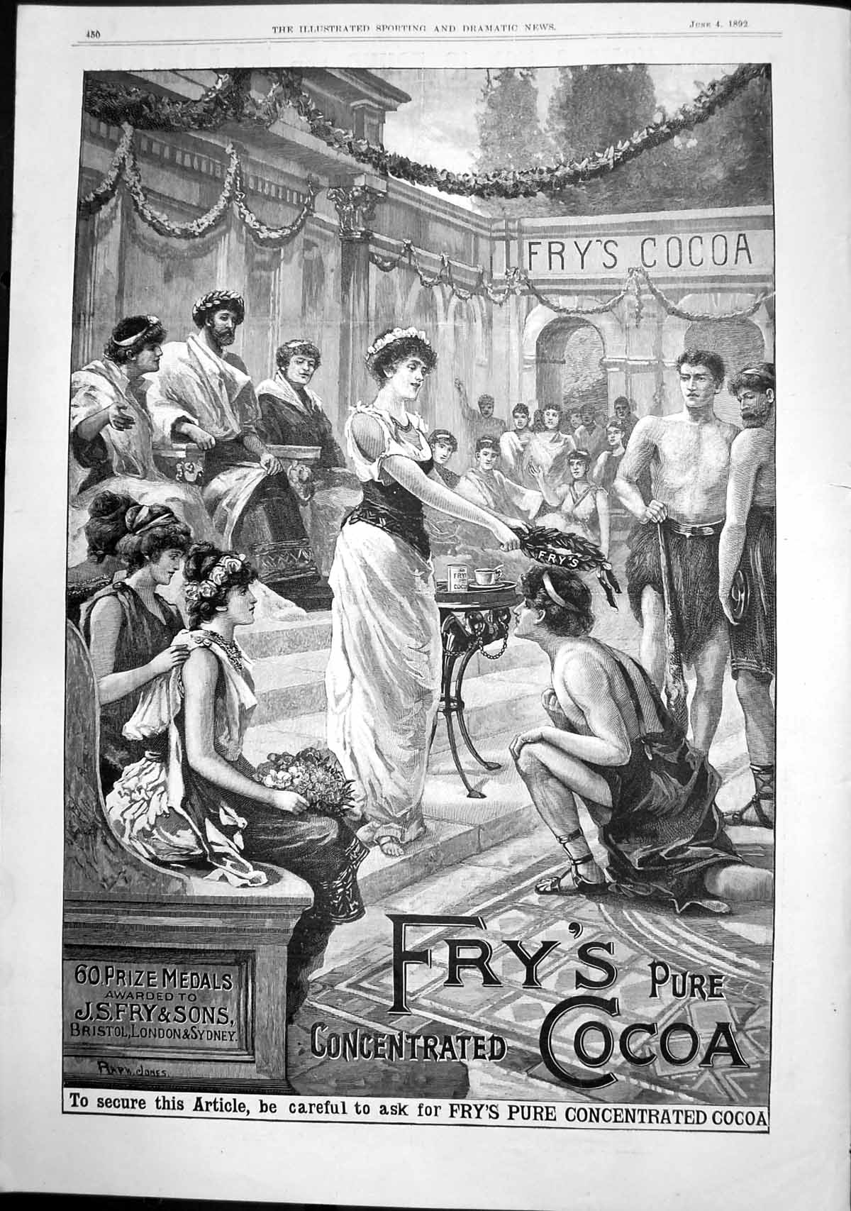 Antique Print Frys Pure Concentrated Cocoa Ellimans Embrocation Aches 1892 19th