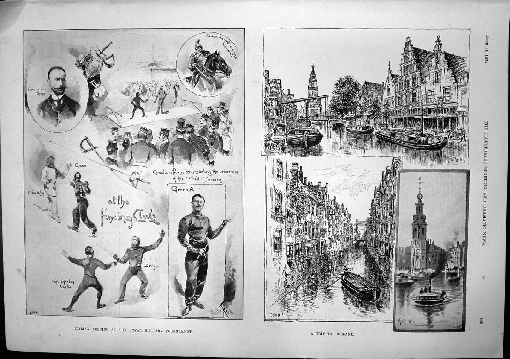 Antique Old Print Italian Fencing Royal Military Tournament Trip Holland 1892