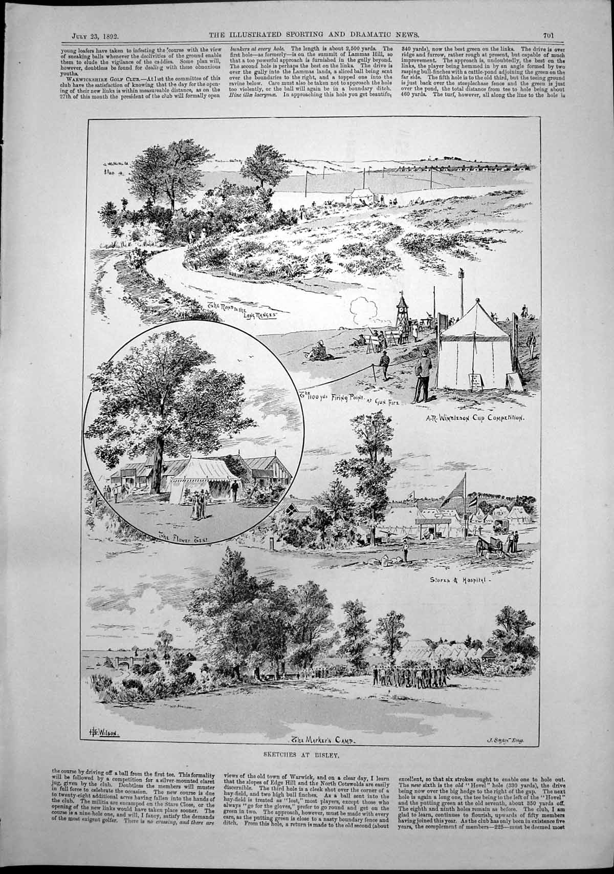 Antique Print Sketches Bisley Firing Point Otter Hunting West Norfolk 1892 19th