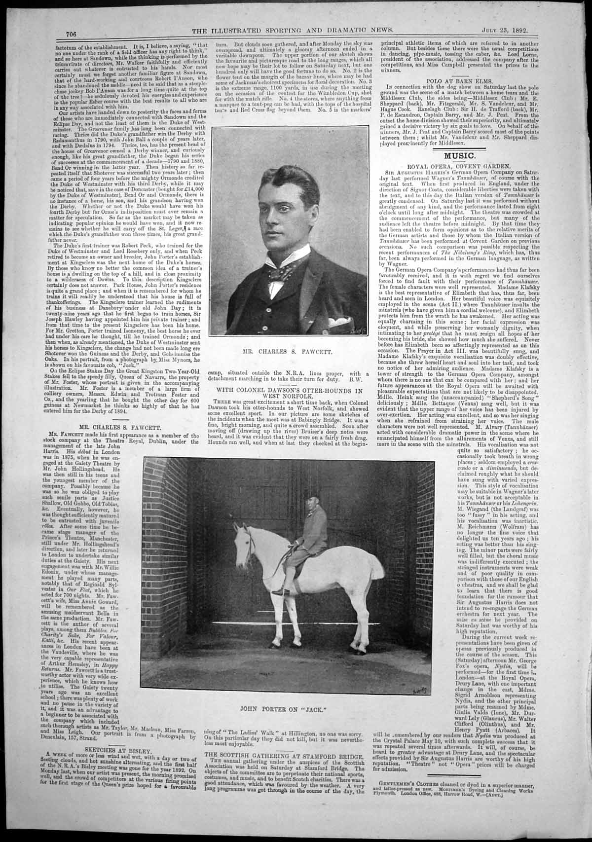 Old Print Charles Fawcett John Porter Jack Duke Westminster W Brett 1892 19th