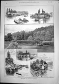 Antique Old Print Thames Marlow Maidenhead Cliefden Maidenhead Bridge 1892 19th