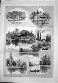 Antique Old Print Thames Maidenhead Staines Windor Castle Eton College 1892