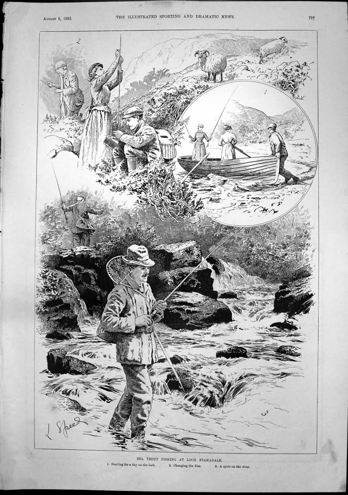 Antique Print Sea Trout Fishing Loch Stamadale Day Loch Changing Flies 1892