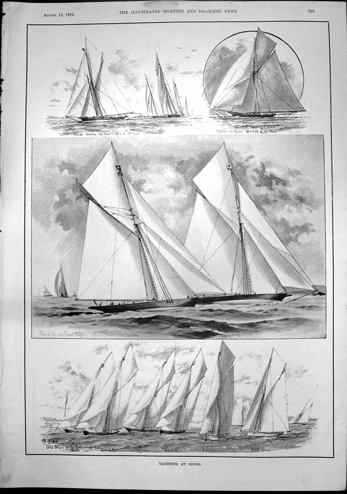Old Yachting Cowes Meteor Off Ryde Queens Cup Day Race Town Cup 1892 Victorian