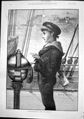 Old Print Naval Manoeuvring Lesson Navigation P Naumann Young Sailor1892 19th