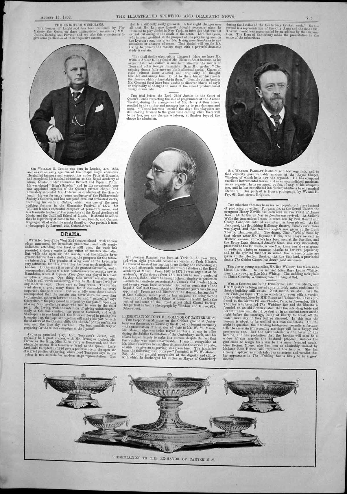 Old Presentation Ex Mayor Canterbury Joseph Barnby Walter Parratt1892 Victorian