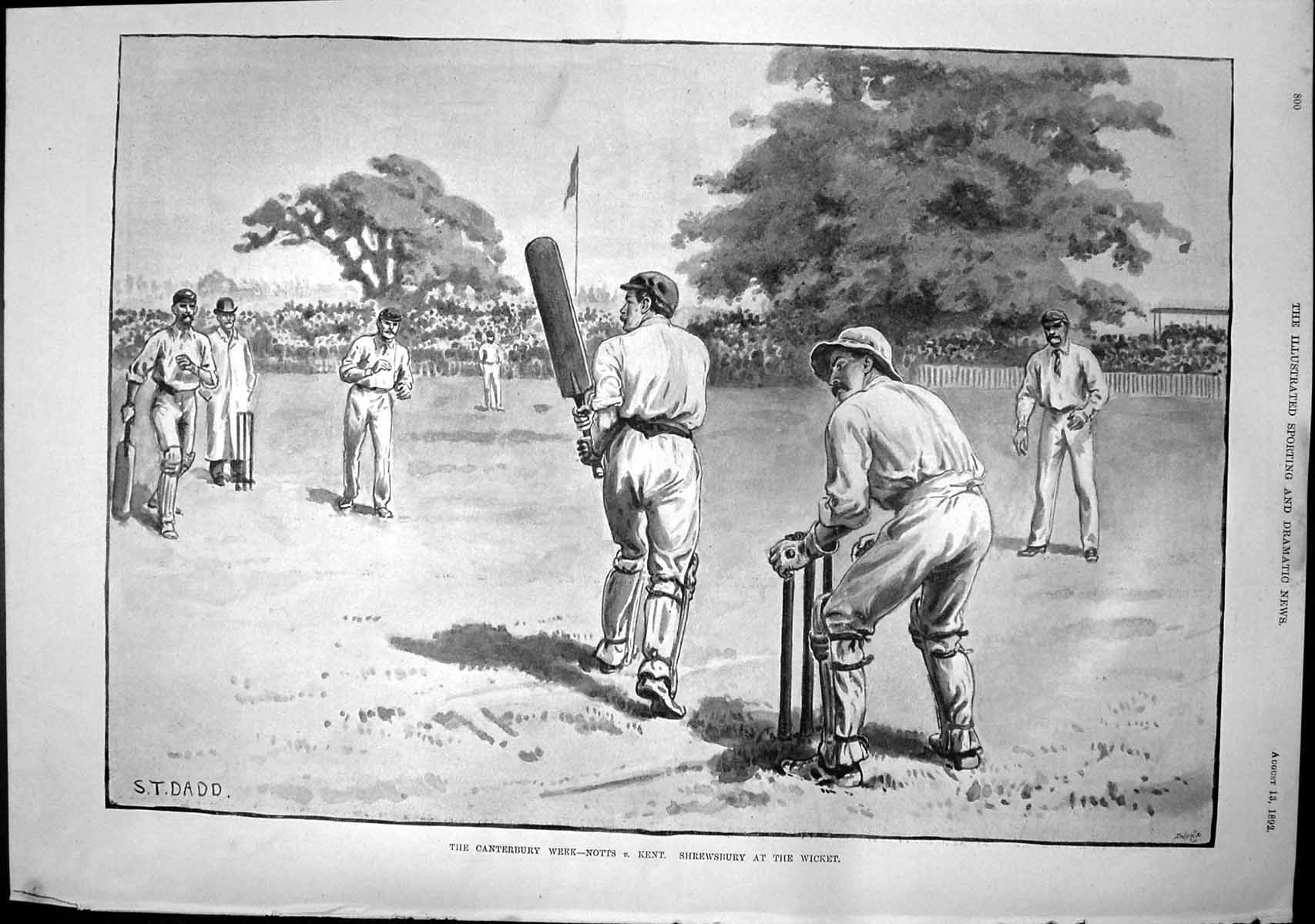 Antique Print Canterbury Week Notts V Kent Shrewsbury Wicket Festival 1892 19th