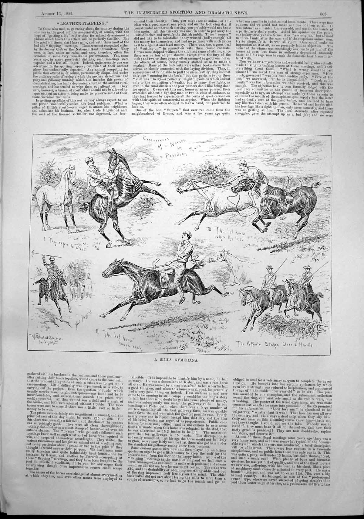 Antique Old Print Simla Gymkhana Novice Postilion Race Affinity Stakes 1892