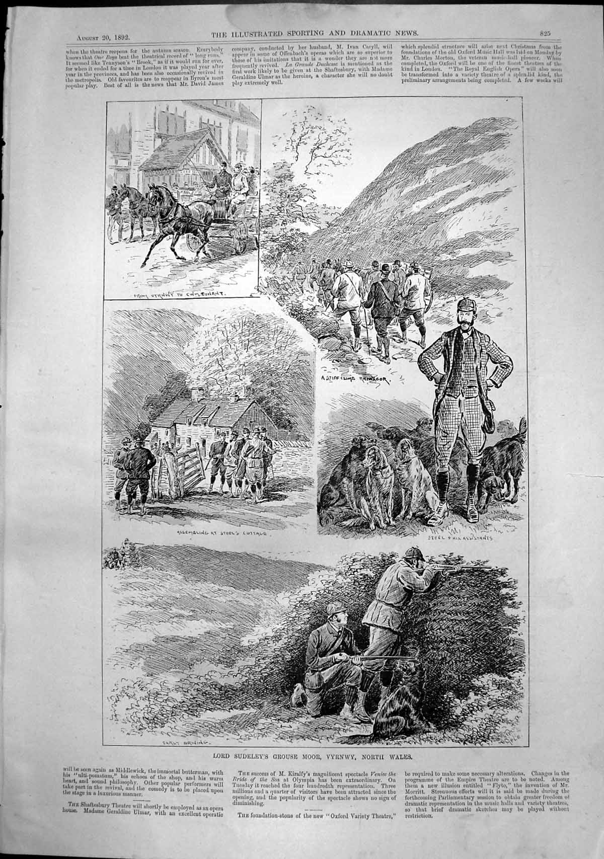 Antique Print Lord Sudeleys Grouse Moor Vyrnwy North Wales Steel Dogs 1892 19th