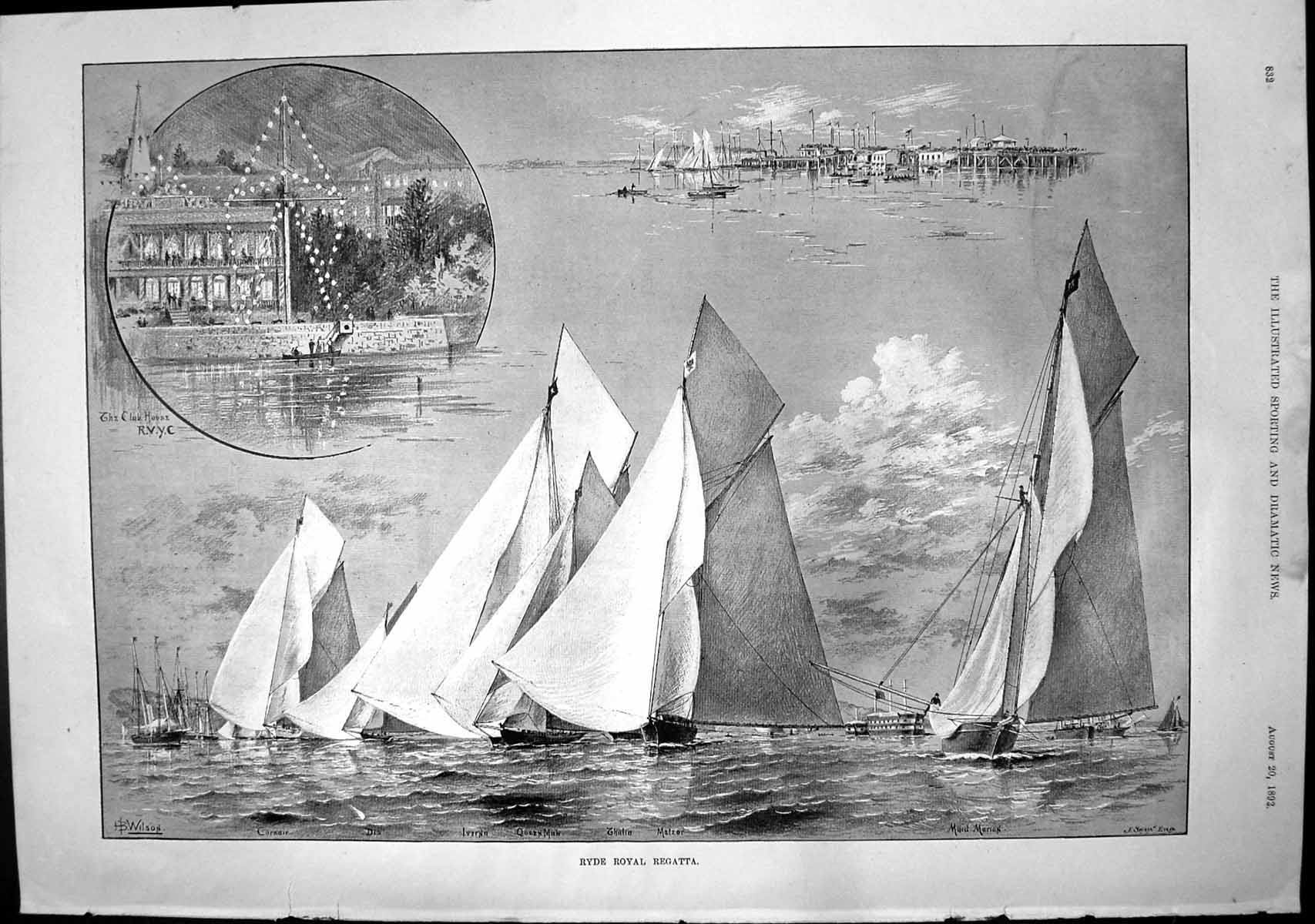 Old Ryde Royal Regatta Thalia Dewhurst Challenge Cup Anglian B C 1892 Victorian
