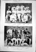 Old Print Cricket Teams Yorkshire Surrey Shuter Lord Hawke Moorhouse 1892 19th
