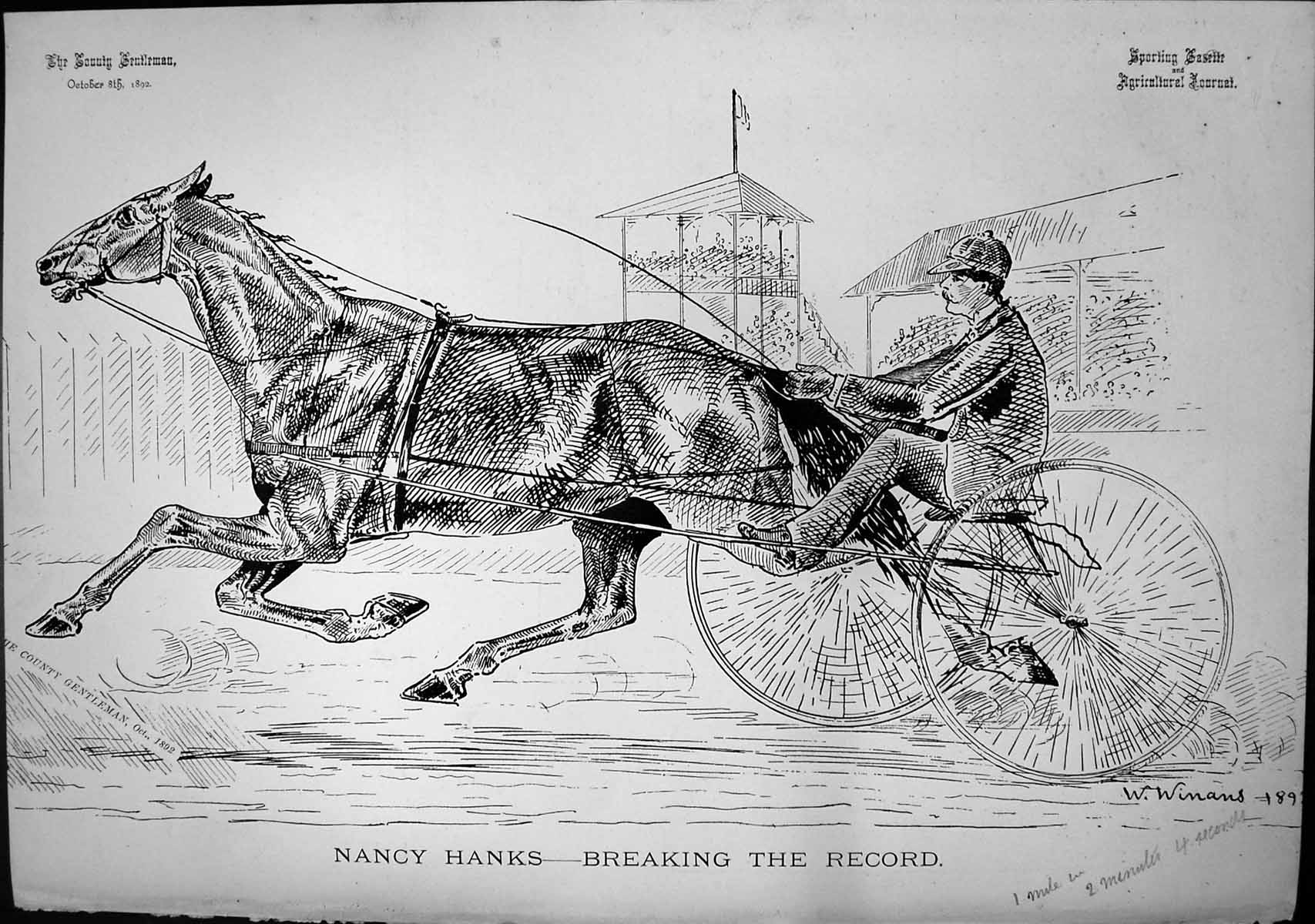 Antique Old Print Country Gentleman Nancy Hanks Breaking Record W Winans 1892