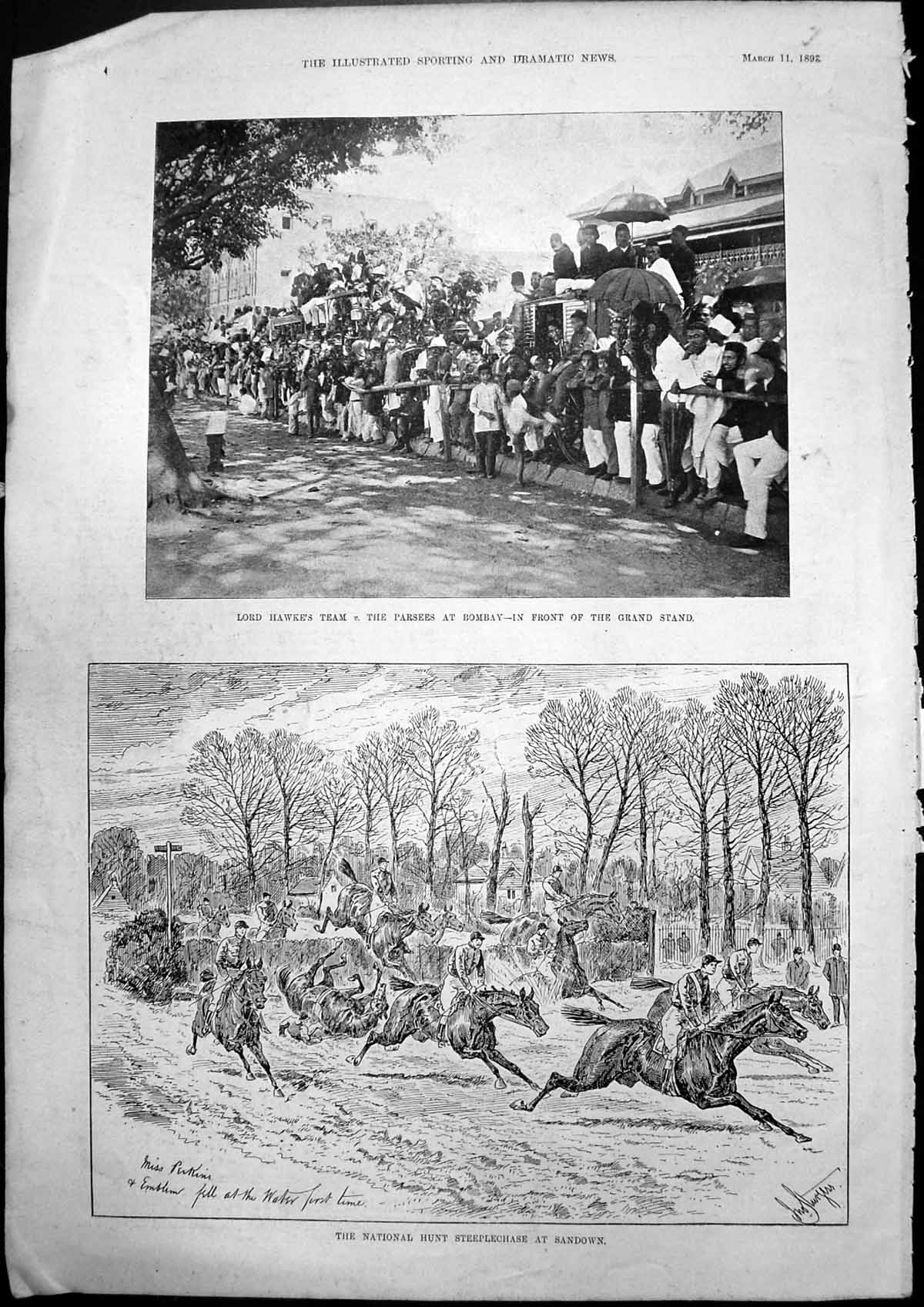 Old Print Lord Hawkes Team Parsees Bombay Hunt Steeplechase Sandown 1893 19th