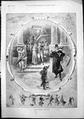 Original Old Antique Print After The Ball Going Home Snowing Lantern 1893 19th