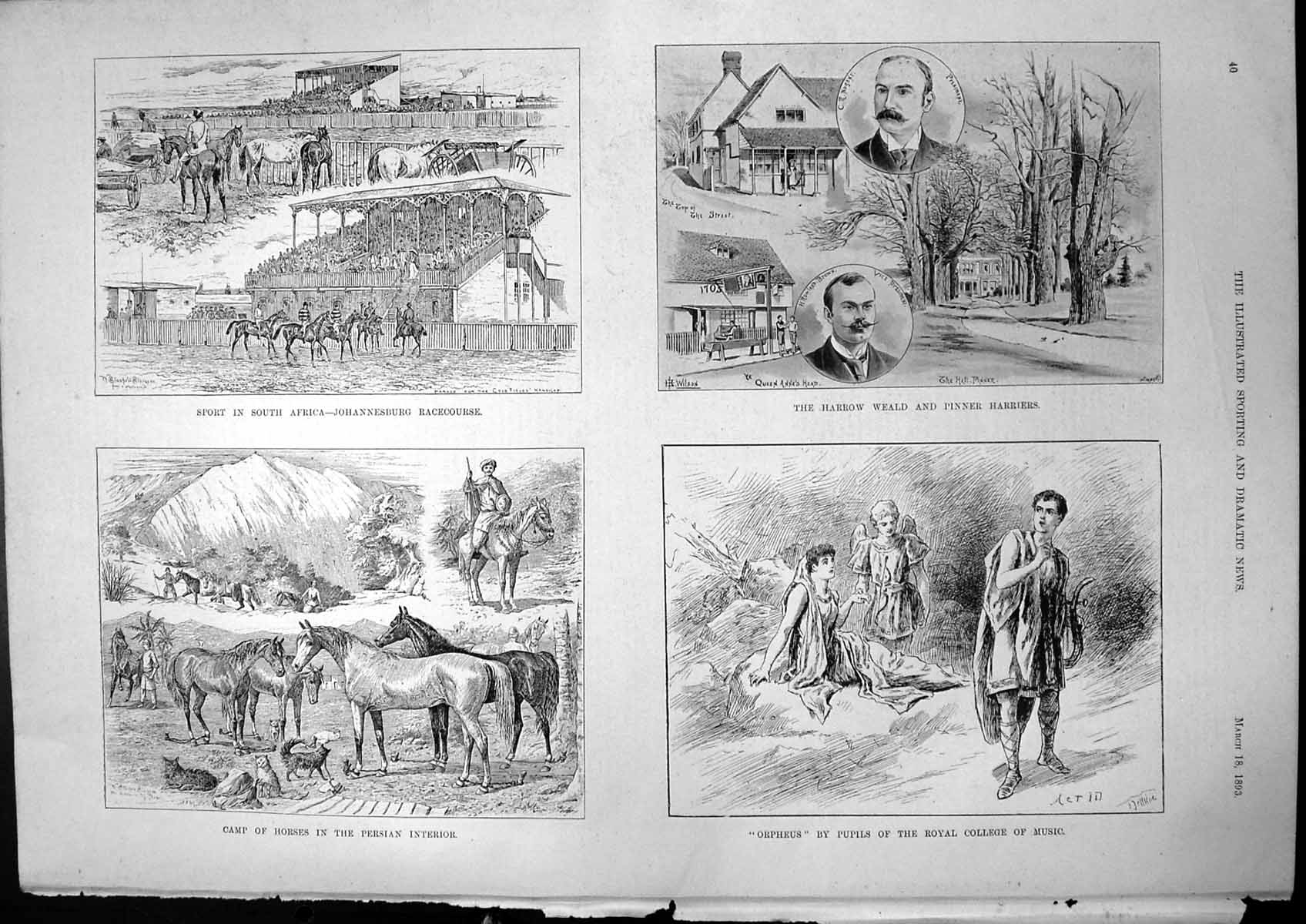 Old Print Johannesburg Racecourse Orpheus Pupils Royal College Music 1893 19th