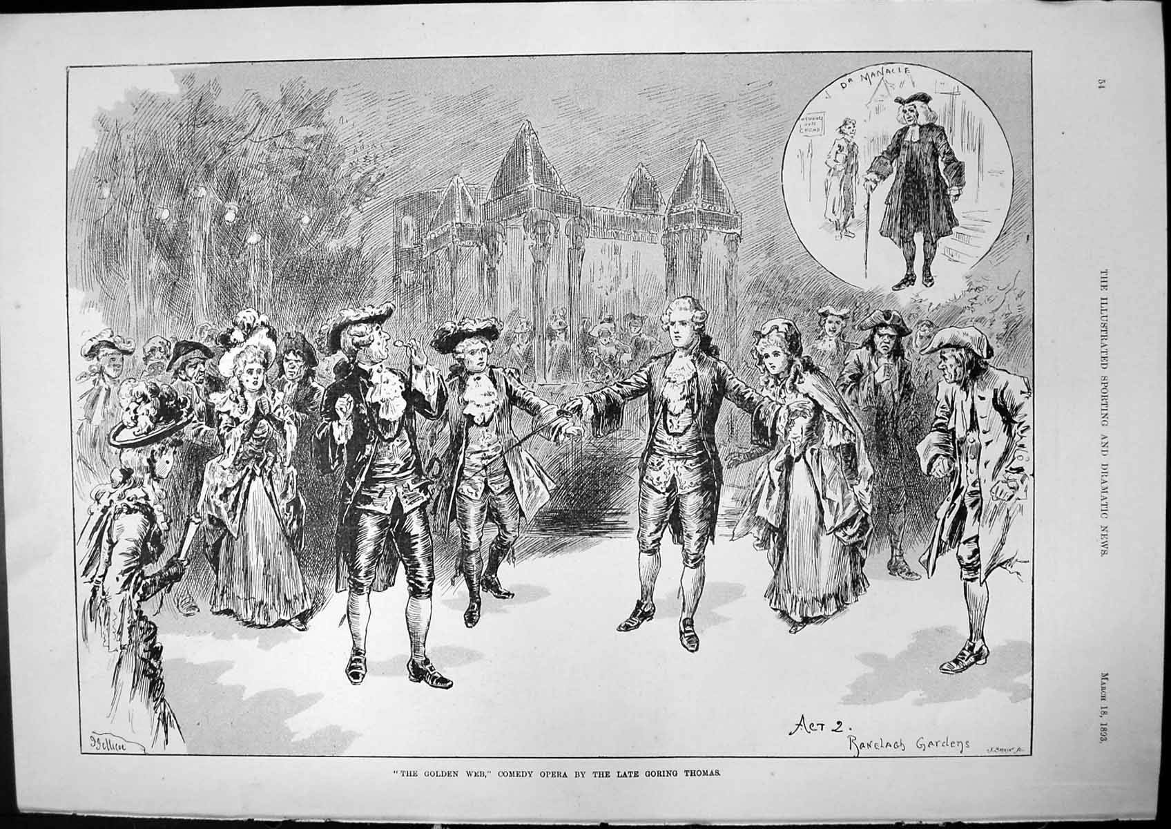 Original Old Antique Print Gen Web Comedy Opera Goring Thomas Duke D'Aosta 1893