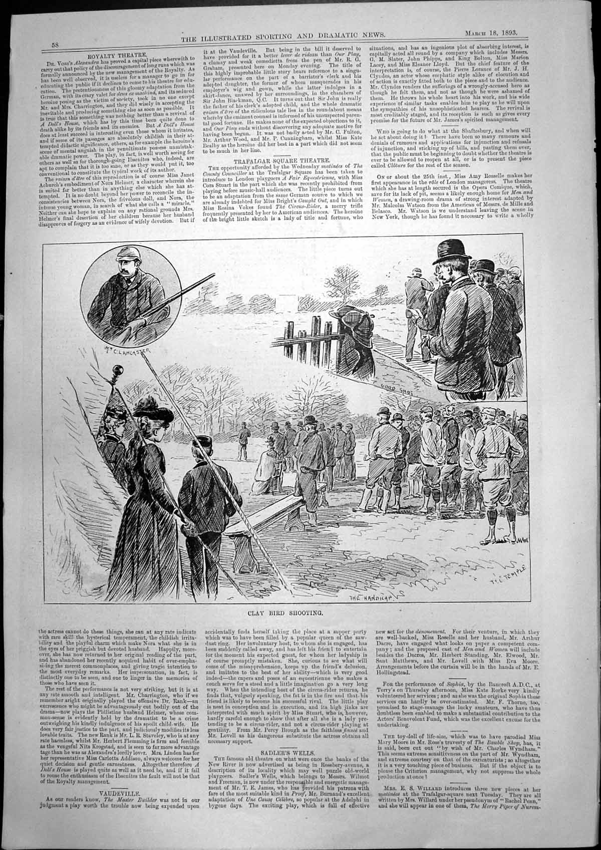 Old Antique Print Clay Bird Shooting Good Shot Handicap Mr Lancaster 1893 19th