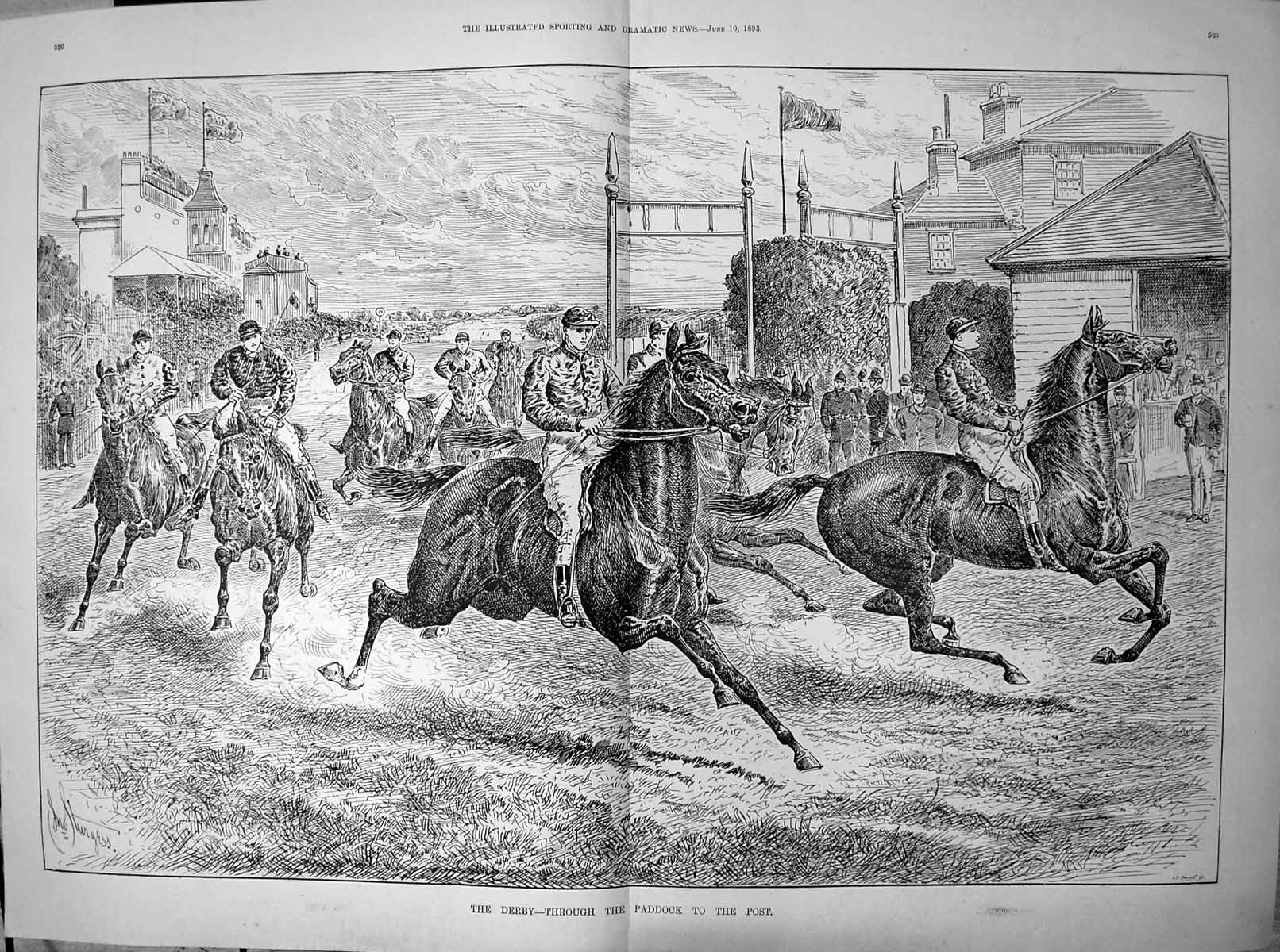 Original Old Antique Print The Derby Through Paddock To The Post Sturgess 1893