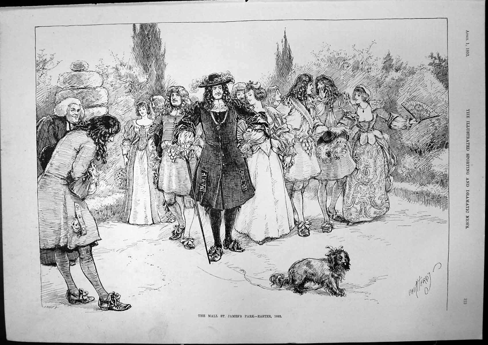 Antique Old Print Mall St James Park Easter 1663 Philomel Club Glasgow 1893