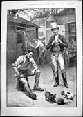 Old Print Armed At All Points St Dadd Stables Dogs Playing Hedgehog 1893 19th