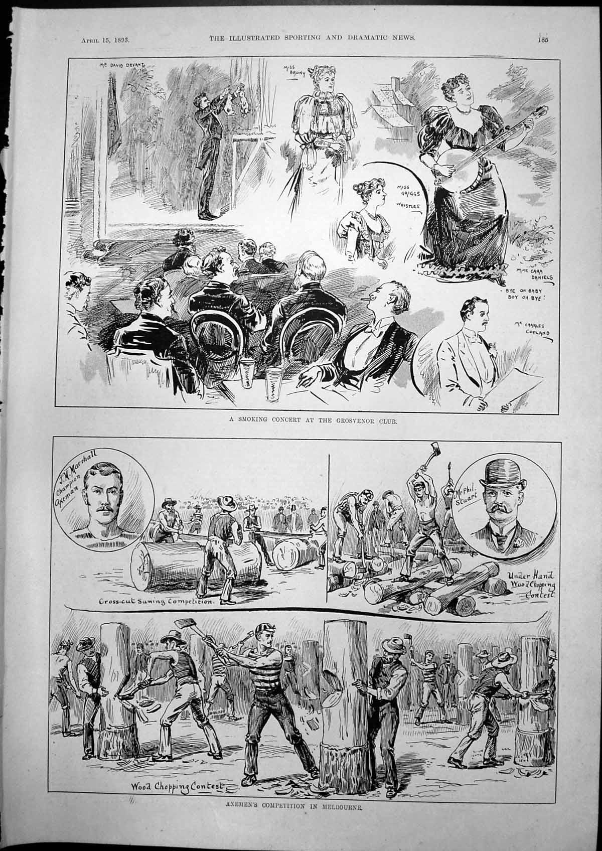Antique Print Smoking Concert Grosvenor Axemens Competition Melbourne 1893 19th