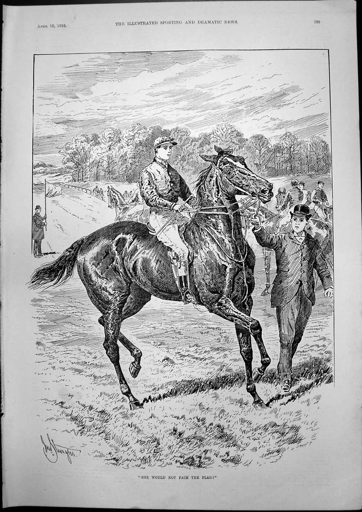 Antique Print She Would Not Face Flag Sturgess PrLoriss Rifle Shooting 1893