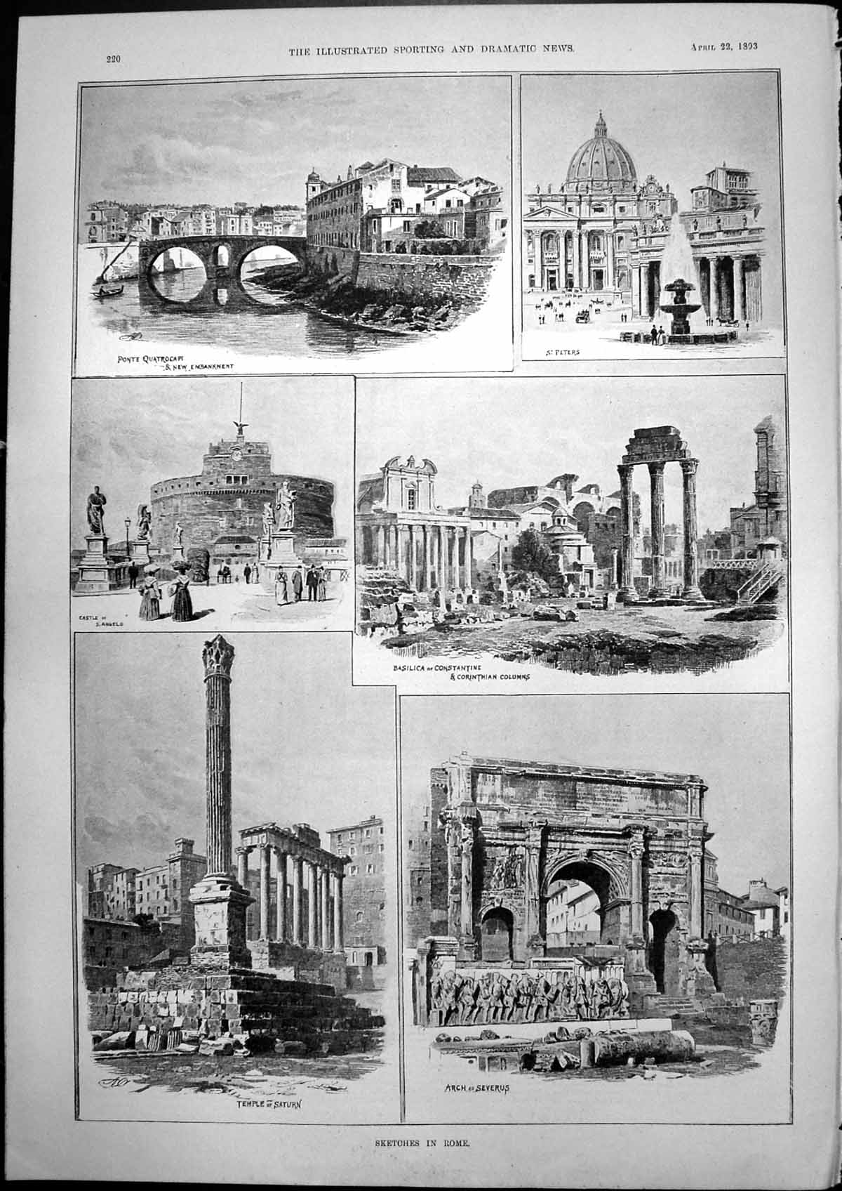 Old Rome Corinthian Columns Arch Severus St Peters Temple Saturn 1893 Victorian