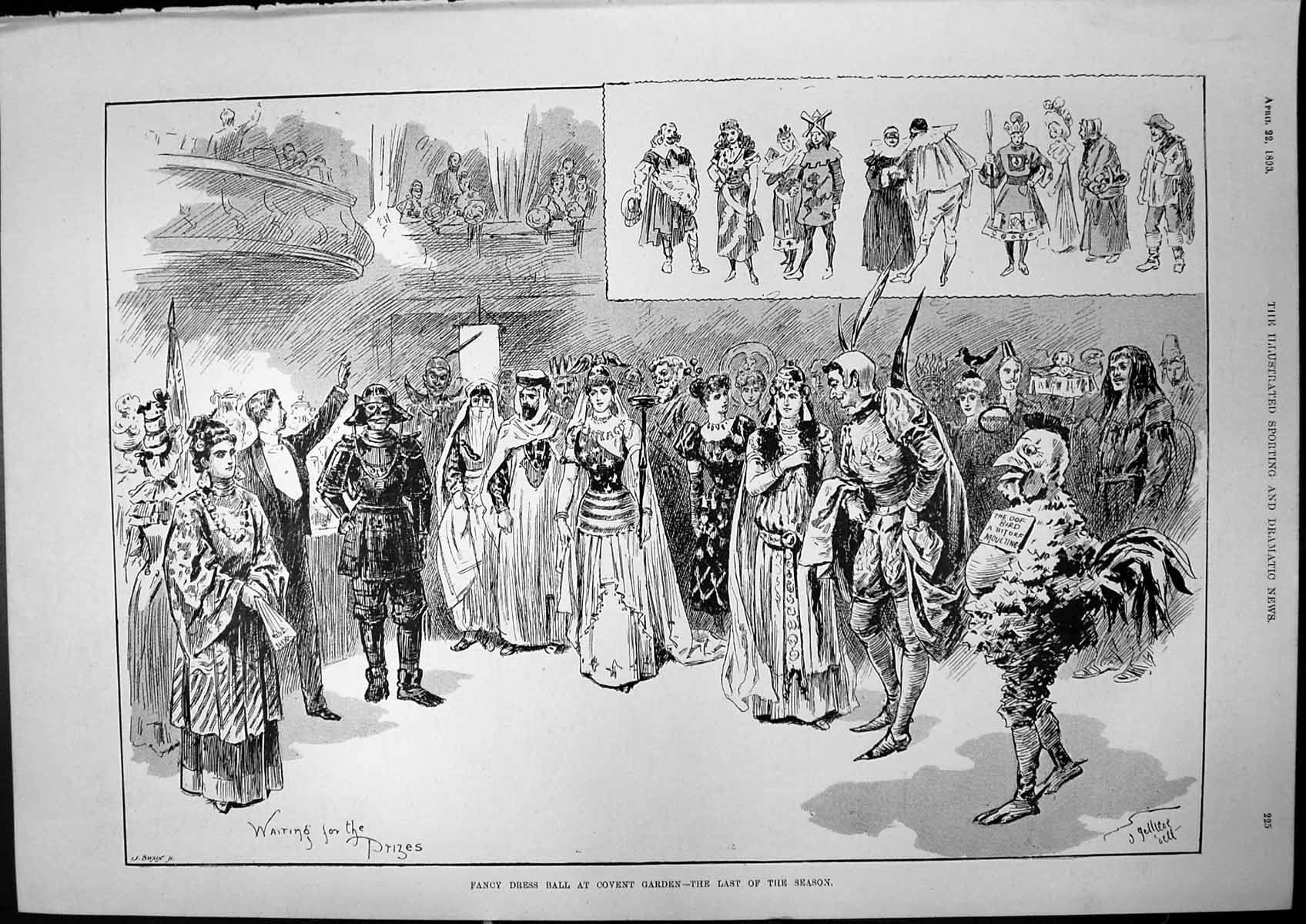 Old Print Fancy Dress Ball Covent Garden Last Season Waiting Prizes 1893 19th